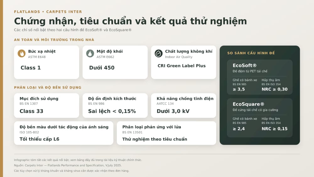 Chứng nhận, tiêu chuẩn và một số kết quả thử nghiệm nổi bật của Flatlands.