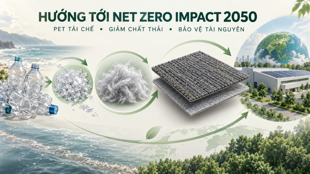 Chai nhựa PET được tái chế để sản xuất lớp đế đệm EcoSoft của Carpets Inter