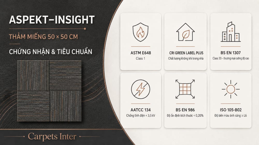 Chứng nhận và tiêu chuẩn thảm miếng 50x50 Aspekt Insight Carpets Inter