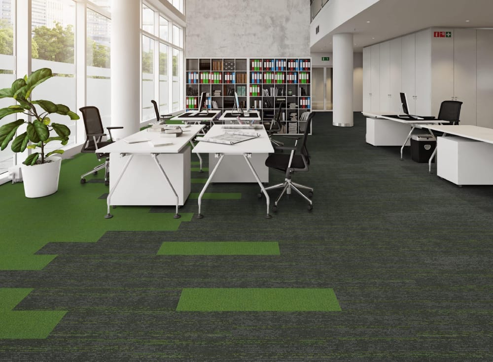 Thảm tiêu âm EBB‑Wash có thể phối cùng Flatlands của Carpets Inter