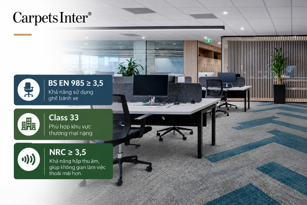Cung ứng, thi công và bàn giaoCác kết quả thử nghiệm được tham chiếu từ những thiết kế Carpets Inter có cấu hình EcoSoft®; giá trị cụ thể phụ thuộc từng bộ sưu tập.