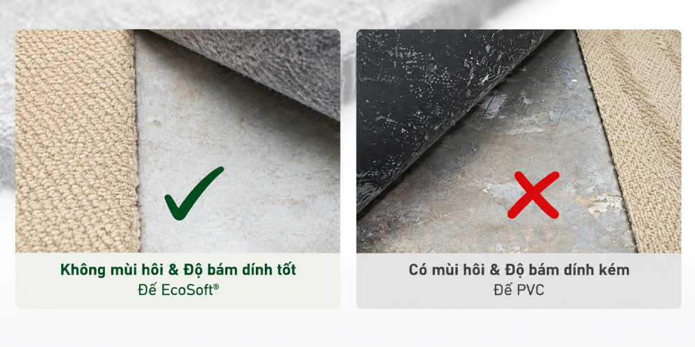 Hình ảnh đối chứng do Carpets Inter công bố năm 2017, ghi nhận sự khác biệt giữa hai mẫu thảm sau một tuần trên nền bê tông mới 2